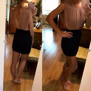 GIANNI BINI XS NWOT High Neck Open Back Pleated Blouson Shirt Mini Dress